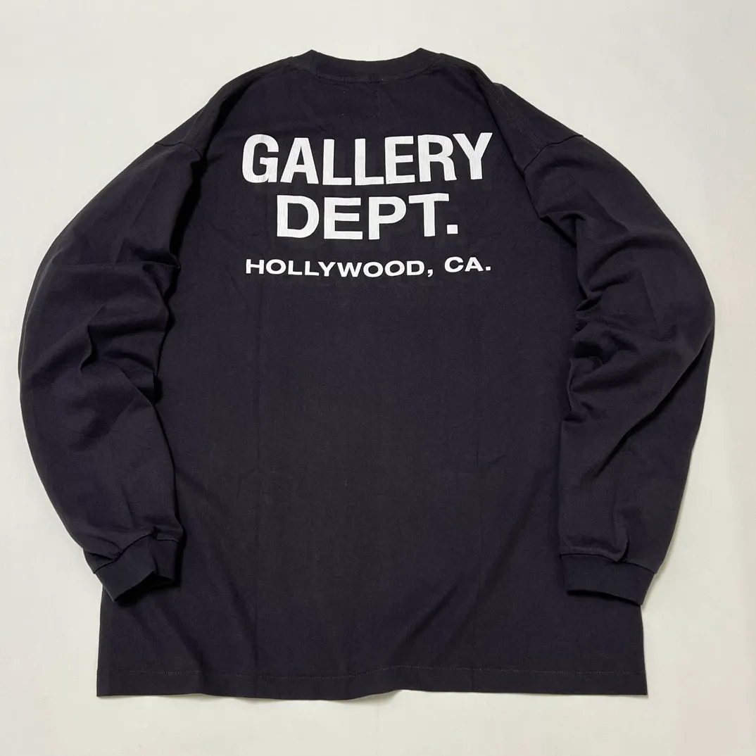 GALLERY DEPT. SOUVENIR L/S TEE Black Basic English Logo Long Sleeves Washed Black S-XL Heavy Washed Vintage Cylindrical Seamless Linen Cotton Fabric